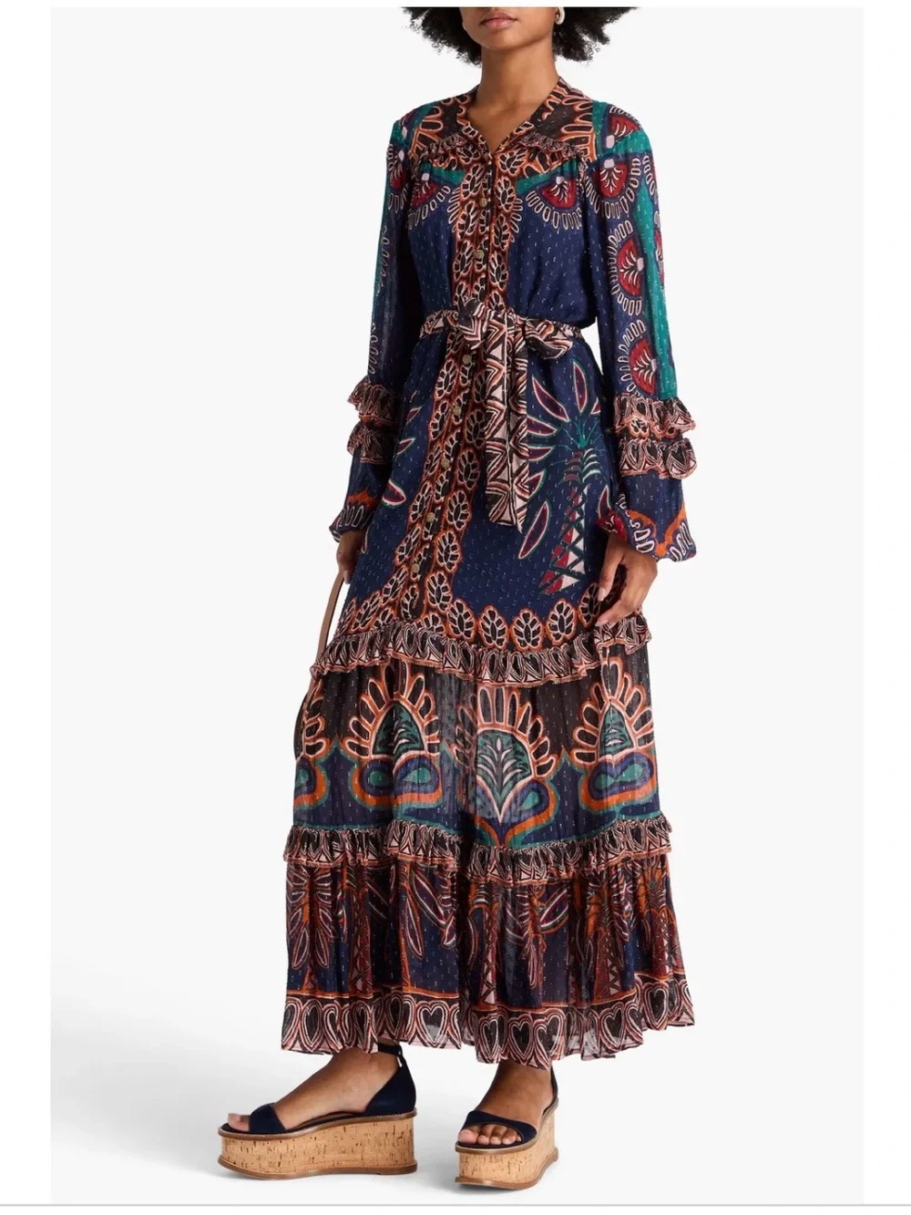Farm Rio Orange Ainika Tapestry Slit Maxi Dress